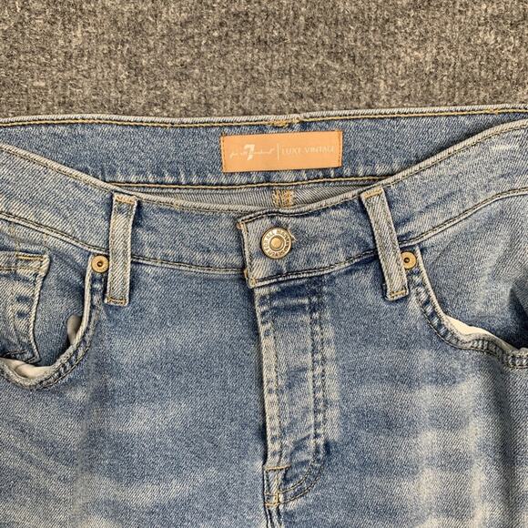 7 For All Mankind Jeans Womens 29 Denim Distressed Ankle Straight Busted Knee - Picture 3 of 12